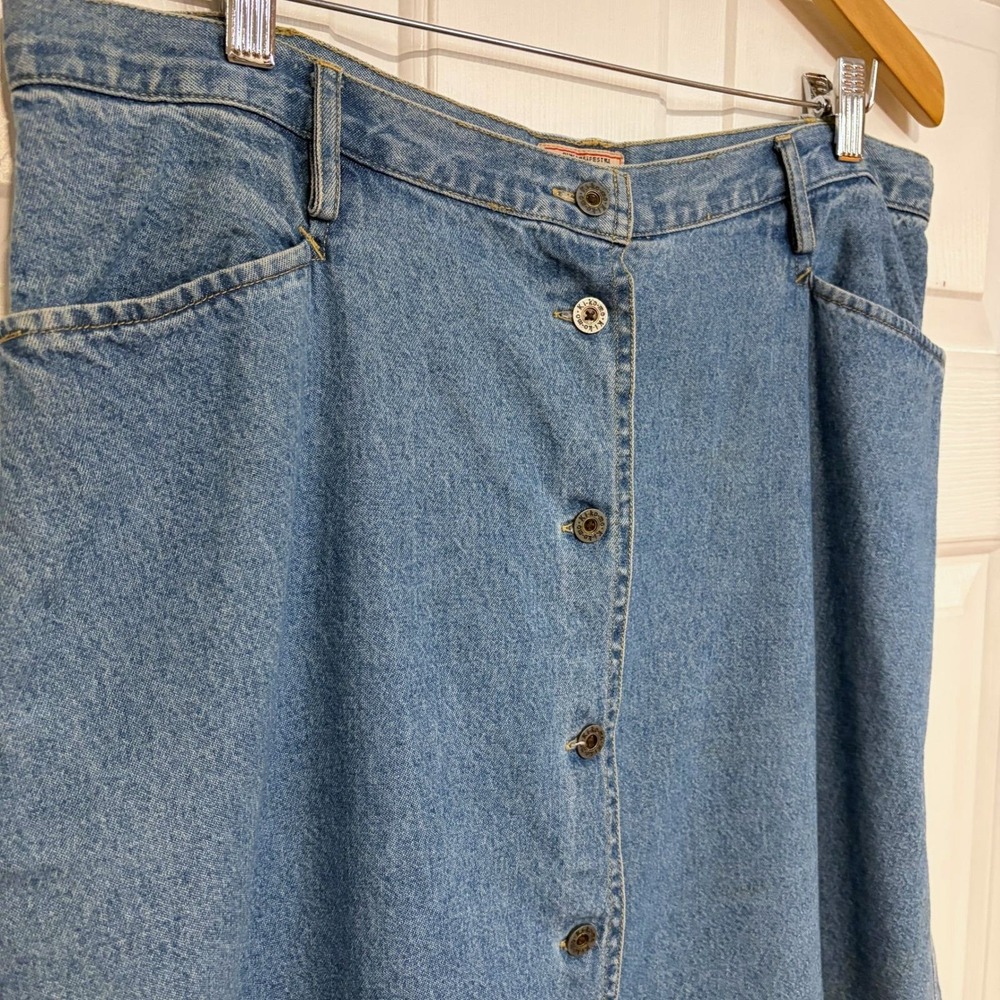 Vintage 90s Kiko-mo Denim Jean Skirt M L Button Front Pockets Cotton A-Line‎